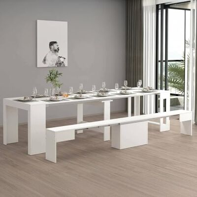 Dmora Tisch- und Stuhlset Crispin, Mehrzweckkomposition, Set mit Konsole und 1 ausziehbarer Bank, 100% Made in Italy, 66 x 25 x 45 cm, glänzendes Weiß Dmora Tisch- und Stuhlset Crispin, Mehrzweckkomposition, Set mit Konsole und 1 ausziehbarer Bank, 100% Made in Italy, 66 x 25 x 45 cm, glänzendes Weiß