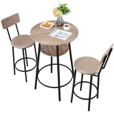 VEVOR Bartisch-Set (3-TLG.) mit 2 Barstühlen & abgerundeten Kanten, runder Kneipentisch Stehtisch (600 x 915 mm), Bistrotisch Esstisch Hellgrau, Schwarz, geeignet für Büro Minibar Frühstücksecke VEVOR Bartisch-Set (3-TLG.) mit 2 Barstühlen & abgerundeten Kanten, runder Kneipentisch Stehtisch (600 x 915 mm), Bistrotisch Esstisch Hellgrau, Schwarz, geeignet für Büro Minibar Frühstücksecke