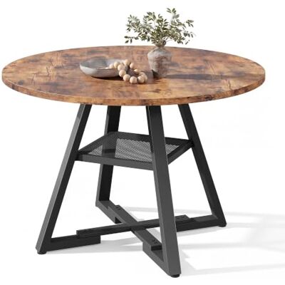 Jocoevol Esstisch Runder für 2 Personen, Esszimmertisch mit Ablage, platzsparender Küchentisch aus Holz im Industrial Design (Vintage Braun, 80x80x76cm) Jocoevol Esstisch Runder für 2 Personen, Esszimmertisch mit Ablage, platzsparender Küchentisch aus Holz im Industrial Design (Vintage Braun, 80x80x76cm)