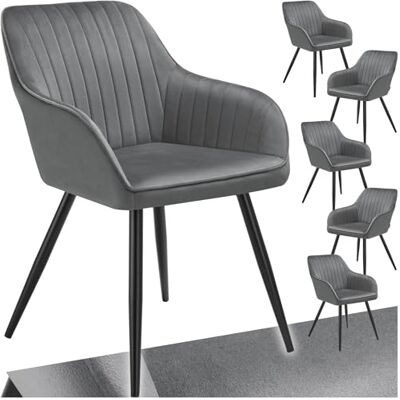 tectake ® Samt Stuhl, Esszimmerstuhl mit Samtstoff, Küchenstühle modern, gemütlicher Sessel Wohnzimmer, Armlehnstuhl Esszimmer, Dining Lounge, Schminktisch Stuhl grau/schwarz, 6er Set tectake ® Samt Stuhl, Esszimmerstuhl mit Samtstoff, Küchenstühle modern, gemütlicher Sessel Wohnzimmer, Armlehnstuhl Esszimmer, Dining Lounge, Schminktisch Stuhl grau/schwarz, 6er Set