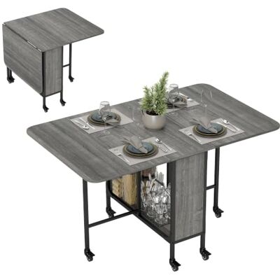 HOMCOM 51 Zoll Klappbarer Esstisch für 6 Personen, Ansteckplatte Grau Ausziehbarer Küchentisch, klappbares Design, Ablageboden, 6 Rollen, Esszimmer, kleine Räume HOMCOM 51 Zoll Klappbarer Esstisch für 6 Personen, Ansteckplatte Grau Ausziehbarer Küchentisch, klappbares Design, Ablageboden, 6 Rollen, Esszimmer, kleine Räume
