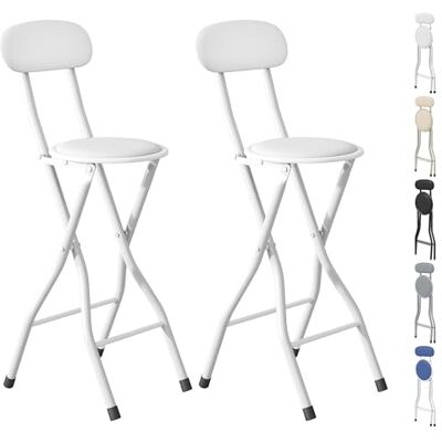mcc direct Klappbare Barhocker, 2er-Set, für Frühstückstheke, Küche und Restaurant, klappbare Stühle aus Kunstleder mit Metallgestell, gepolsterte hohe Stühle (Weiß) mcc direct Klappbare Barhocker, 2er-Set, für Frühstückstheke, Küche und Restaurant, klappbare Stühle aus Kunstleder mit Metallgestell, gepolsterte hohe Stühle (Weiß)