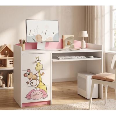 Happy Babies Rosa Kinderschreibtisch mit Schublade und Schrankfach, Schülerschreibtisch Hausaufgabentisch für Mädchen, Computertisch mit Motiv (Nr 5) Happy Babies Rosa Kinderschreibtisch mit Schublade und Schrankfach, Schülerschreibtisch Hausaufgabentisch für Mädchen, Computertisch mit Motiv (Nr 5)