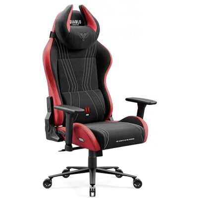 Diablo Ergonomischer Gaming Stuhl Stoff mit 3D Armlehnen und Memory Foam Gaming Chair mit Kopfkissen, Lendenkissen, Dual-Layer-Sitz, 140° Rückenlehne, Wippfunktion und atmungsaktivem Stoff Diablo Ergonomischer Gaming Stuhl Stoff mit 3D Armlehnen und Memory Foam Gaming Chair mit Kopfkissen, Lendenkissen, Dual-Layer-Sitz, 140° Rückenlehne, Wippfunktion und atmungsaktivem Stoff