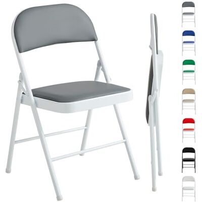 mcc direct 1 Stück Klappstuhl, Kunstleder Klappstuhl mit Metallrahmen und gepolstertem Sitz, einfach zu Falten und aufzubewahren für Zuhause, Büro, Esszimmer und Empfang (Grau) mcc direct 1 Stück Klappstuhl, Kunstleder Klappstuhl mit Metallrahmen und gepolstertem Sitz, einfach zu Falten und aufzubewahren für Zuhause, Büro, Esszimmer und Empfang (Grau)