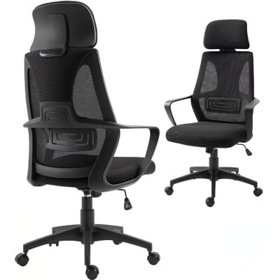 Vinsetto Bürostuhl Höhenverstellbarer Schreibtischstuhl Armlehne Schwarz Wippfunktion, Drehstuhl, Kopfstütze, Lendenstütze, Bürostuhl mit Netzstoff-Optik Vinsetto Bürostuhl Höhenverstellbarer Schreibtischstuhl Armlehne Schwarz Wippfunktion, Drehstuhl, Kopfstütze, Lendenstütze, Bürostuhl mit Netzstoff-Optik