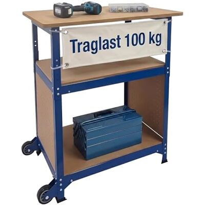 Relaxdays Werkbank, mit Rollen, HBT: 69,5x72,5x50 cm, höhenverstellbar, Werktisch mit Lochwand, Stahl & MDF, blau Relaxdays Werkbank, mit Rollen, HBT: 69,5x72,5x50 cm, höhenverstellbar, Werktisch mit Lochwand, Stahl & MDF, blau