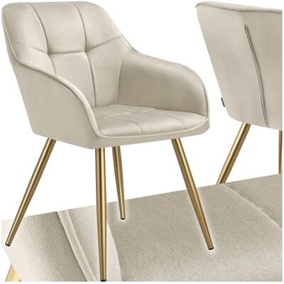 tectake ® Esszimmerstuhl, Samt Stuhl, mit gestepptem Samtstoff, Armlehnstuhl Esszimmer, Küchenstühle modern, gemütlicher Sessel Wohnzimmer, Dining Lounge, Schminktisch Stuhl- Creme/Gold tectake ® Esszimmerstuhl, Samt Stuhl, mit gestepptem Samtstoff, Armlehnstuhl Esszimmer, Küchenstühle modern, gemütlicher Sessel Wohnzimmer, Dining Lounge, Schminktisch Stuhl- Creme/Gold