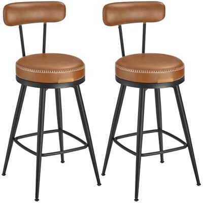 VASAGLE EKHO Kollektion Barhocker 2er Set, Barstuhl, Küchenstuhl, Kunstleder, Übergangsstil, 90,5 cm hoch, Küche, Esszimmer, einfacher Aufbau, karamellbraun und tintenschwarz LBC089K01 VASAGLE EKHO Kollektion Barhocker 2er Set, Barstuhl, Küchenstuhl, Kunstleder, Übergangsstil, 90,5 cm hoch, Küche, Esszimmer, einfacher Aufbau, karamellbraun und tintenschwarz LBC089K01