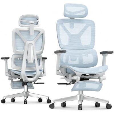 FlexiSpot ErgoX Ergonomischer Bürostuhl mit Fußstütze Blau 3D-Armlehnen, 3D-Kopfstütze, 5 Fach höhenverstellbare Rückenlehne, Atmungsaktiver Mesh Sitz, Arbeitsstuhl FlexiSpot ErgoX Ergonomischer Bürostuhl mit Fußstütze Blau 3D-Armlehnen, 3D-Kopfstütze, 5 Fach höhenverstellbare Rückenlehne, Atmungsaktiver Mesh Sitz, Arbeitsstuhl