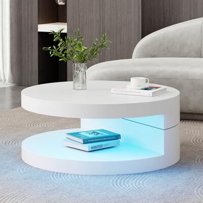 Merax Couchtisch Runde mit Drehbarer Schreibtisch, Moderner Wohnzimmertisch mit 16-Farbiger LED-Lichtleiste, Obere Tischplatte 360° frei drehbar, Sofatisch Kaffeetisch Beistelltisch für Büro, Weiß Merax Couchtisch Runde mit Drehbarer Schreibtisch, Moderner Wohnzimmertisch mit 16-Farbiger LED-Lichtleiste, Obere Tischplatte 360° frei drehbar, Sofatisch Kaffeetisch Beistelltisch für Büro, Weiß