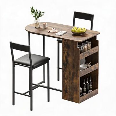 Thaookte Platzsparende 3-TLG. Bartischgruppe für 2 Personen – Bar Tisch mit 3-stufigem Aufbewahrungsregal & 2 Stühle, klassisch Braun, Farbe: klassisch Color Thaookte Platzsparende 3-TLG. Bartischgruppe für 2 Personen – Bar Tisch mit 3-stufigem Aufbewahrungsregal & 2 Stühle, klassisch Braun, Farbe: klassisch Color