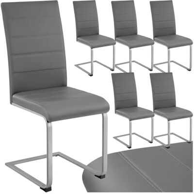 tectake Freischwinger Schwingstuhl, Stuhl 6er Set, Moderne Esszimmerstühle oder Küchenstühle mit strapazierfähigem Kunstleder Bezug grau tectake Freischwinger Schwingstuhl, Stuhl 6er Set, Moderne Esszimmerstühle oder Küchenstühle mit strapazierfähigem Kunstleder Bezug grau