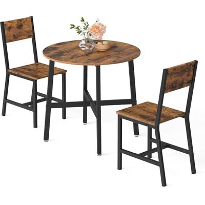 VASAGLE Runder Esstisch mit 2 Esszimmerstühlen, Esszimmermöbel-Set, Essgruppe, für Wohnzimmer, Küche, Metallrahmen, einfache Montage, vintagebraun-tintenschwarz KDT084S01 VASAGLE Runder Esstisch mit 2 Esszimmerstühlen, Esszimmermöbel-Set, Essgruppe, für Wohnzimmer, Küche, Metallrahmen, einfache Montage, vintagebraun-tintenschwarz KDT084S01