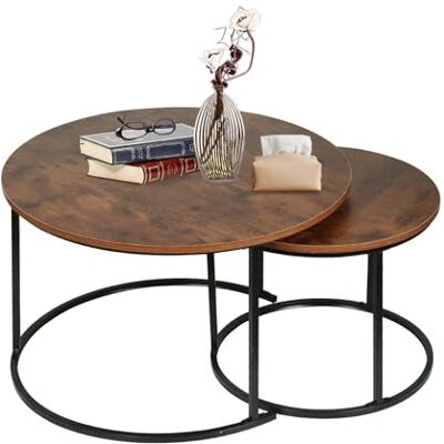 LANTUS Couchtisch Rund, 2-teilig, Luxus Couchtisch Set, Ø70/50cm, Tisch, Coffee Table, Wohnzimmertisch, 2er Set, 70 x 70 x 45 cm (geflammtes Holz + Schwarze Beine) LANTUS Couchtisch Rund, 2-teilig, Luxus Couchtisch Set, Ø70/50cm, Tisch, Coffee Table, Wohnzimmertisch, 2er Set, 70 x 70 x 45 cm (geflammtes Holz + Schwarze Beine)