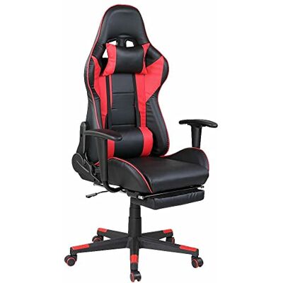 BAKAJI Gaming-Stuhl, Schreibtisch, Büro, Haus, aus Kunstleder, Rückenlehne mit Lendenkissen, Kopfstütze 360 Grad drehbar, höhenverstellbar Basis 5 Rollen mit Fußstütze BAKAJI Gaming-Stuhl, Schreibtisch, Büro, Haus, aus Kunstleder, Rückenlehne mit Lendenkissen, Kopfstütze 360 Grad drehbar, höhenverstellbar Basis 5 Rollen mit Fußstütze