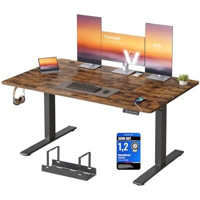 VASAGLE Höhenverstellbarer Schreibtisch, 140 x 80 cm, USB-C-Anschluss, Ablage für Steckdosenleiste, Stehtisch, Erinnerung bei langem Sitzen, 3 Speichertasten, für Büro, vintagebraun LSD144KD02 VASAGLE Höhenverstellbarer Schreibtisch, 140 x 80 cm, USB-C-Anschluss, Ablage für Steckdosenleiste, Stehtisch, Erinnerung bei langem Sitzen, 3 Speichertasten, für Büro, vintagebraun LSD144KD02