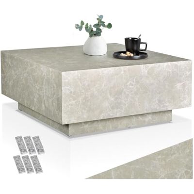 tectake ® Couch Tisch, Room Decor in Travertin Steinoptik, Tisch Wohnzimmer, moderner Couchtisch, Beistelltisch, Wohnzimmertisch, Sofatisch, Side Table Schlafzimmer Travertin Optik, 80 x 80 x 35 cm tectake ® Couch Tisch, Room Decor in Travertin Steinoptik, Tisch Wohnzimmer, moderner Couchtisch, Beistelltisch, Wohnzimmertisch, Sofatisch, Side Table Schlafzimmer Travertin Optik, 80 x 80 x 35 cm
