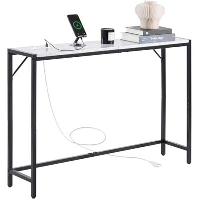 VEVOR Konsolentisch aus Marmor, moderner Langer Flurtisch (110 cm) mit Steckdose, dünner Sofa-Beistelltisch mit Eisenrohren, Kippschutz & dreieckiger Stütze für Wohnzimmer Flur Eingangsbereich VEVOR Konsolentisch aus Marmor, moderner Langer Flurtisch (110 cm) mit Steckdose, dünner Sofa-Beistelltisch mit Eisenrohren, Kippschutz & dreieckiger Stütze für Wohnzimmer Flur Eingangsbereich
