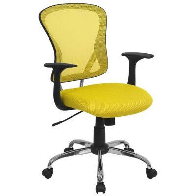 Flash Furniture Alfred Bürostuhl mit mittelhoher Rückenlehne, Netzstoff, drehbar, mit Chromfuß und Armlehnen, Gelb Flash Furniture Alfred Bürostuhl mit mittelhoher Rückenlehne, Netzstoff, drehbar, mit Chromfuß und Armlehnen, Gelb