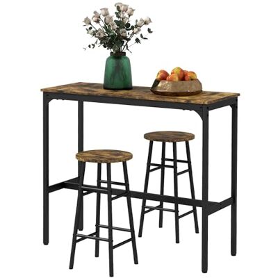 HOMCOM Bartisch Set für 2 Personen 2 Barhocker Fußstützen Rustikal-Braun Bartisch mit Barhocker Set, Esstisch, Küchentisch im Industrie-Design, Esszimmer, Küche HOMCOM Bartisch Set für 2 Personen 2 Barhocker Fußstützen Rustikal-Braun Bartisch mit Barhocker Set, Esstisch, Küchentisch im Industrie-Design, Esszimmer, Küche