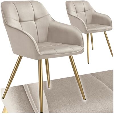 tectake ® Samt Stuhl, Esszimmerstuhl mit Stepp Samtstoff, Küchenstühle modern, gemütlicher Sessel Wohnzimmer, Armlehnstuhl Esszimmer, Dining Lounge, Schminktisch Stuhl Taupe/Gold, 2er Set tectake ® Samt Stuhl, Esszimmerstuhl mit Stepp Samtstoff, Küchenstühle modern, gemütlicher Sessel Wohnzimmer, Armlehnstuhl Esszimmer, Dining Lounge, Schminktisch Stuhl Taupe/Gold, 2er Set