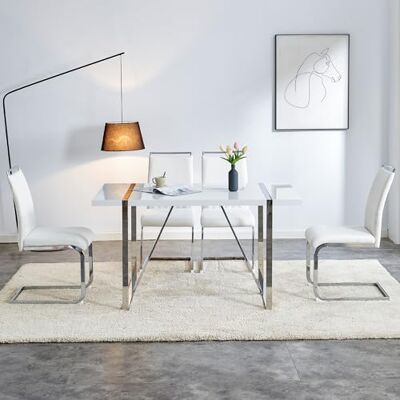 Merax Freischwinger Schwingstuhl 2er Set, Esszimmerstühle mit hoher Rückenlehne aus PU Kunstleder und Leinen, Metallgestell, Moderner Küchenstuhl, Polsterstuhl für Wohnzimmer Konferenzraum, Weiß Merax Freischwinger Schwingstuhl 2er Set, Esszimmerstühle mit hoher Rückenlehne aus PU Kunstleder und Leinen, Metallgestell, Moderner Küchenstuhl, Polsterstuhl für Wohnzimmer Konferenzraum, Weiß