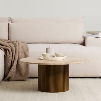 IDIMEX Couchtisch NARMADA aus Travertin und massivem Mangoholz, Braun rund 80 cm, Beistelltisch in Marmor Optik, Wohnzimmertisch aus Naturstein, Travertintisch, Clubtisch modern, Coffee Table IDIMEX Couchtisch NARMADA aus Travertin und massivem Mangoholz, Braun rund 80 cm, Beistelltisch in Marmor Optik, Wohnzimmertisch aus Naturstein, Travertintisch, Clubtisch modern, Coffee Table