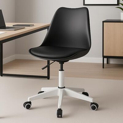 BAKAJI Bürostuhl, ergonomisch, modernes Design, mit Verstellbarer Höhe und gepolstertem Kissen mit hoher Dichte, drehbarer Sitz mit drehbaren Rollen, ideal für zu Hause, Arbeitszimmer (schwarz) BAKAJI Bürostuhl, ergonomisch, modernes Design, mit Verstellbarer Höhe und gepolstertem Kissen mit hoher Dichte, drehbarer Sitz mit drehbaren Rollen, ideal für zu Hause, Arbeitszimmer (schwarz)