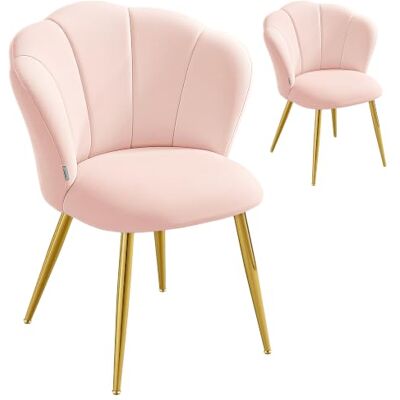 VASAGLE Esszimmerstuhl 2er Set, blütenblattförmige Rückenlehne, gepolsterter Schminktischstuhl, Samt, bis 150 kg belastbar, Stahlbeine, für Küche, Wohnzimmer, Schlafzimmer, rosa KDC099S101-2J VASAGLE Esszimmerstuhl 2er Set, blütenblattförmige Rückenlehne, gepolsterter Schminktischstuhl, Samt, bis 150 kg belastbar, Stahlbeine, für Küche, Wohnzimmer, Schlafzimmer, rosa KDC099S101-2J