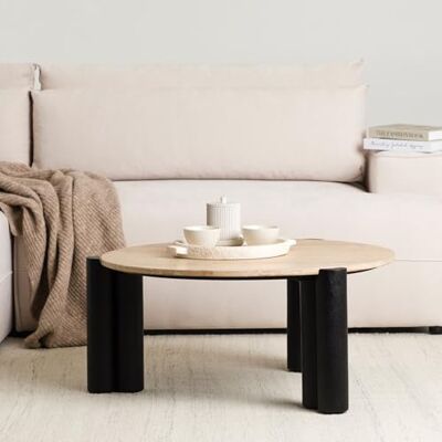 IDIMEX TAPTI Couchtisch mit Tischplatte aus Travertin 80 cm, Beige/Schwarz Runder Wohnzimmertisch aus massivem Mangoholz, Coffee Table, Beistelltisch mit Marmor Optik, moderner Clubtisch IDIMEX TAPTI Couchtisch mit Tischplatte aus Travertin 80 cm, Beige/Schwarz Runder Wohnzimmertisch aus massivem Mangoholz, Coffee Table, Beistelltisch mit Marmor Optik, moderner Clubtisch