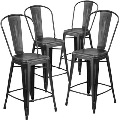 Flash Furniture Blake Commercial Grade 4 Stück 61 cm hoher Hocker aus schwarzem Metall für drinnen und draußen mit Rückenlehne Flash Furniture Blake Commercial Grade 4 Stück 61 cm hoher Hocker aus schwarzem Metall für drinnen und draußen mit Rückenlehne
