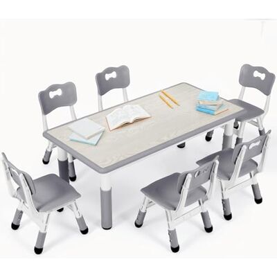 Clevich Kindertisch mit 6 Stühlen,Kinder Tisch Stuhl Set für Kindergarten und Kinderzimmer,Kindertischgruppe Höhenverstellbar,Plastik Kindermöbel,Sitzgruppe für Jungen Mädchen,Grau Clevich Kindertisch mit 6 Stühlen,Kinder Tisch Stuhl Set für Kindergarten und Kinderzimmer,Kindertischgruppe Höhenverstellbar,Plastik Kindermöbel,Sitzgruppe für Jungen Mädchen,Grau
