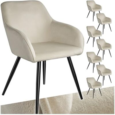 tectake ® 8er Set Esszimmer Stuhl, Esszimmerstühle mit Sitzfläche aus Samt, Armlehnstuhl, Sessel Wohnzimmer, gepolsterter Bürostuhl, Schminktisch Stuhl, gemütlicher Küchenstuhl crème/schwarz tectake ® 8er Set Esszimmer Stuhl, Esszimmerstühle mit Sitzfläche aus Samt, Armlehnstuhl, Sessel Wohnzimmer, gepolsterter Bürostuhl, Schminktisch Stuhl, gemütlicher Küchenstuhl crème/schwarz