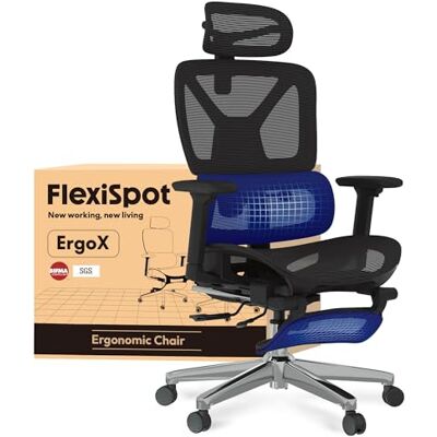 FlexiSpot Ergonomischer Bürostuhl Schreibtischstuhl mit Fußstütze, 3D-Armlehnen, 3D-Kopfstütze, 5D-verstellbare Rückenlehne, Atmungsaktiver Sitz Belastbar bis 130 kg Arbeitsstuhl, Schwarz FlexiSpot Ergonomischer Bürostuhl Schreibtischstuhl mit Fußstütze, 3D-Armlehnen, 3D-Kopfstütze, 5D-verstellbare Rückenlehne, Atmungsaktiver Sitz Belastbar bis 130 kg Arbeitsstuhl, Schwarz