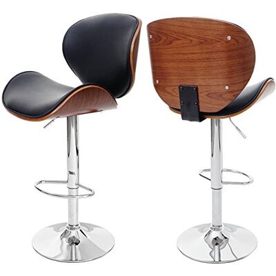 Mendler Barhocker Foxrock Walnuss-Optik, Kunstleder schwarz Barstuhl, Holz, Bugholz, Retro-Design Mendler Barhocker Foxrock Walnuss-Optik, Kunstleder schwarz Barstuhl, Holz, Bugholz, Retro-Design