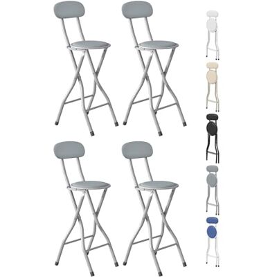 mcc direct Klappbare Barhocker, 4er-Set, für Frühstückstheke, Küche und Restaurant, klappbare Stühle aus Kunstleder mit Metallgestell, gepolsterte hohe Stühle (Grau) mcc direct Klappbare Barhocker, 4er-Set, für Frühstückstheke, Küche und Restaurant, klappbare Stühle aus Kunstleder mit Metallgestell, gepolsterte hohe Stühle (Grau)