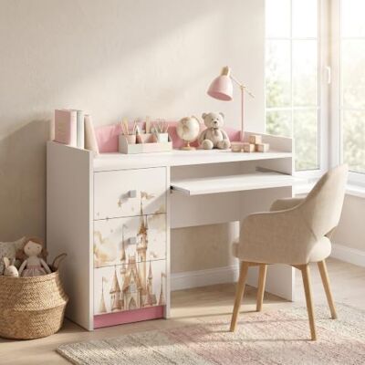 Happy Babies Rosa Kinderschreibtisch mit Schublade und Schrankfach, Schülerschreibtisch Hausaufgabentisch für Mädchen, Computertisch mit Motiv (Nr 389) Happy Babies Rosa Kinderschreibtisch mit Schublade und Schrankfach, Schülerschreibtisch Hausaufgabentisch für Mädchen, Computertisch mit Motiv (Nr 389)
