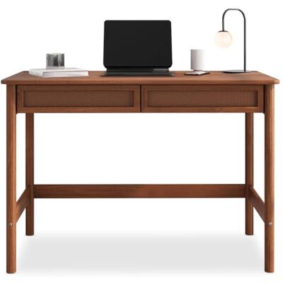 IDIMEX Schreibtisch Rodrigo 110cm breit, Kastanien Farben Bürotisch aus Massivholz mit 2 geräumigen Schubladen in Rattan Optik Computertisch mit Stauraum, PC Tisch, Laptoptisch, Arbeitstisch IDIMEX Schreibtisch Rodrigo 110cm breit, Kastanien Farben Bürotisch aus Massivholz mit 2 geräumigen Schubladen in Rattan Optik Computertisch mit Stauraum, PC Tisch, Laptoptisch, Arbeitstisch