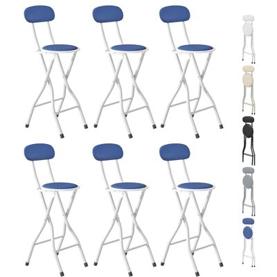 mcc direct Klappbare Barhocker, 6er-Set, für Frühstückstheke, Küche und Restaurant, klappbare Stühle aus Kunstleder mit Metallgestell, gepolsterte hohe Stühle (Blau) mcc direct Klappbare Barhocker, 6er-Set, für Frühstückstheke, Küche und Restaurant, klappbare Stühle aus Kunstleder mit Metallgestell, gepolsterte hohe Stühle (Blau)