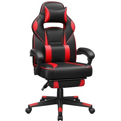 SONGMICS Gaming-Stuhl, Bürostuhl mit Fußstütze, Schreibtischstuhl mit Kopfstütze und Lendenkissen, höhenverstellbar, ergonomisch, bis 150 kg belastbar, tintenschwarz-Burgunderrot OBG73BRV1 SONGMICS Gaming-Stuhl, Bürostuhl mit Fußstütze, Schreibtischstuhl mit Kopfstütze und Lendenkissen, höhenverstellbar, ergonomisch, bis 150 kg belastbar, tintenschwarz-Burgunderrot OBG73BRV1