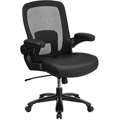 Flash Furniture Hercules Big and Tall Chefsessel mit Sitz und höhenverstellbarer Lendenwirbelstütze, Metall, Schwarz, Leder/Mesh, 80 x 73 x 41,9 cm Flash Furniture Hercules Big and Tall Chefsessel mit Sitz und höhenverstellbarer Lendenwirbelstütze, Metall, Schwarz, Leder/Mesh, 80 x 73 x 41,9 cm