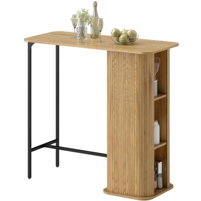 HOMCOM 41,7" Bartisch mit 3 Ablagen für kleine Räume Natur Hoher Thekentisch, Tambour-Lamellen-Design, schmale Kücheninsel, Frühstücksecke, Esszimmer, Hausbar HOMCOM 41,7" Bartisch mit 3 Ablagen für kleine Räume Natur Hoher Thekentisch, Tambour-Lamellen-Design, schmale Kücheninsel, Frühstücksecke, Esszimmer, Hausbar