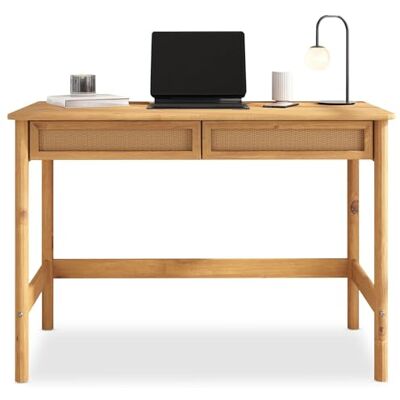 IDIMEX Schreibtisch Rodrigo 110cm breit, Eiche Farben Bürotisch aus Massivholz mit 2 geräumigen Schubladen in Rattan Optik Computertisch mit Stauraum, PC Tisch, Laptoptisch, Arbeitstisch IDIMEX Schreibtisch Rodrigo 110cm breit, Eiche Farben Bürotisch aus Massivholz mit 2 geräumigen Schubladen in Rattan Optik Computertisch mit Stauraum, PC Tisch, Laptoptisch, Arbeitstisch