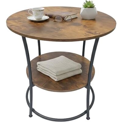 Relaxdays Beistelltisch, 2 Ablagen, HxD: 55x55 cm, Holzoptik & Metall, Sofatisch, runder Couchtisch, Dunkelbraun/schwarz Relaxdays Beistelltisch, 2 Ablagen, HxD: 55x55 cm, Holzoptik & Metall, Sofatisch, runder Couchtisch, Dunkelbraun/schwarz