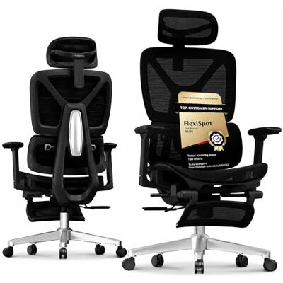 FlexiSpot ErgoX Ergonomischer Bürostuhl mit Fußstütze Schwarz 3D-Armlehnen, 3D-Kopfstütze, 5 Fach höhenverstellbare Rückenlehne, Atmungsaktiver Mesh Sitz, Arbeitsstuhl FlexiSpot ErgoX Ergonomischer Bürostuhl mit Fußstütze Schwarz 3D-Armlehnen, 3D-Kopfstütze, 5 Fach höhenverstellbare Rückenlehne, Atmungsaktiver Mesh Sitz, Arbeitsstuhl