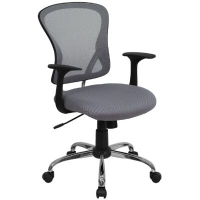 Flash Furniture Alfred Bürostuhl mit mittelhoher Rückenlehne, Netzstoff, Drehstuhl mit Chromfuß und Armlehnen, Grau Flash Furniture Alfred Bürostuhl mit mittelhoher Rückenlehne, Netzstoff, Drehstuhl mit Chromfuß und Armlehnen, Grau