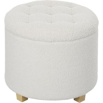 HOMCOM Sitzhocker mit Stauraum, Kleiner Hocker mit Deckel, Runder Fußhocker mit Holzbeinen, Teddy-Fleeceoptik, Polsterhocker für Wohnzimmer Schlafzimmer, 45 x 45 x 41 cm, Weiß HOMCOM Sitzhocker mit Stauraum, Kleiner Hocker mit Deckel, Runder Fußhocker mit Holzbeinen, Teddy-Fleeceoptik, Polsterhocker für Wohnzimmer Schlafzimmer, 45 x 45 x 41 cm, Weiß