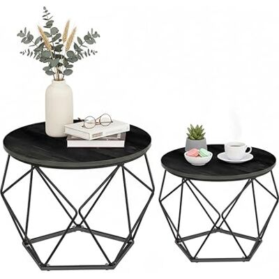 Relaxdays Couchtisch, 2er Set, Holzoptik & Metall, Vintage-Design, runde Beistelltische, Wohn- & Schlafzimmer, schwarz Relaxdays Couchtisch, 2er Set, Holzoptik & Metall, Vintage-Design, runde Beistelltische, Wohn- & Schlafzimmer, schwarz