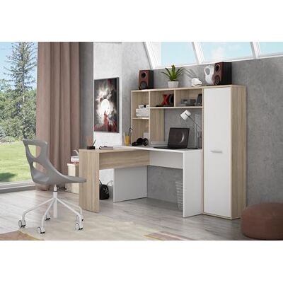 Forte ERIADU Moderner Schreibtisch 170 180, Großzügiger Schreibtisch, Home Office, Büro, Computertisch, Holzwerkstoff, Sonoma Eiche Holzdekor/Weiß, 173 cm breit x 152 cm hoch x 116 cm tief Forte ERIADU Moderner Schreibtisch 170 180, Großzügiger Schreibtisch, Home Office, Büro, Computertisch, Holzwerkstoff, Sonoma Eiche Holzdekor/Weiß, 173 cm breit x 152 cm hoch x 116 cm tief
